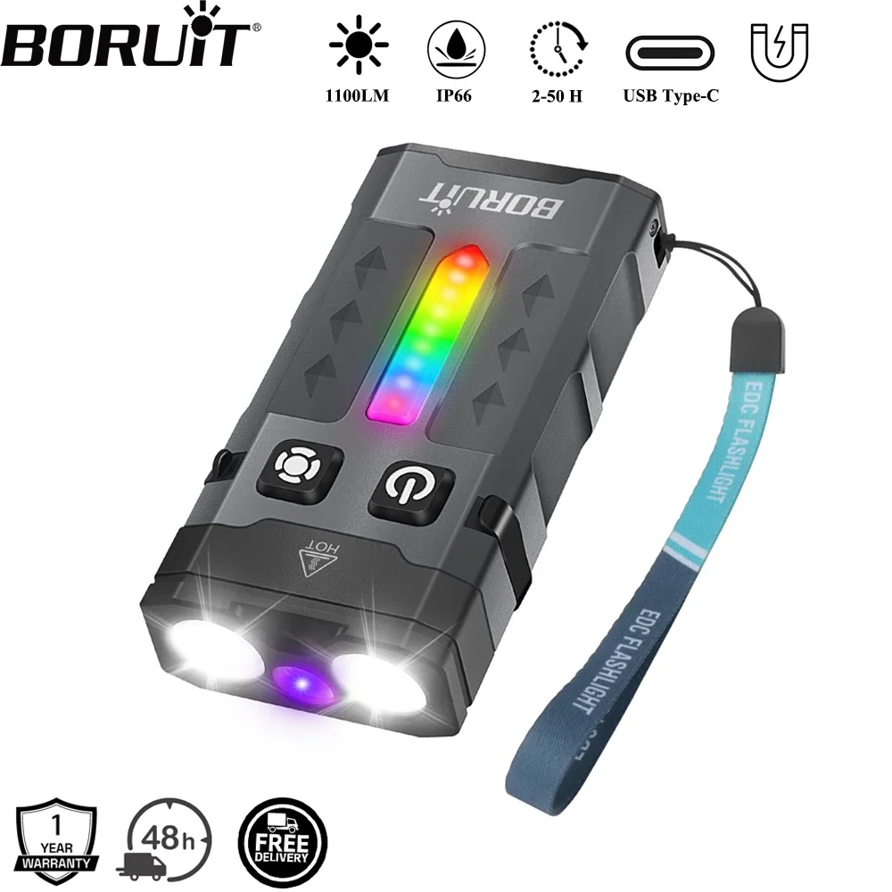 Outdoor Adventure Camp - BORUiT EV20 1100LM EDC UV-sleutelhanger LED-zaklamp
