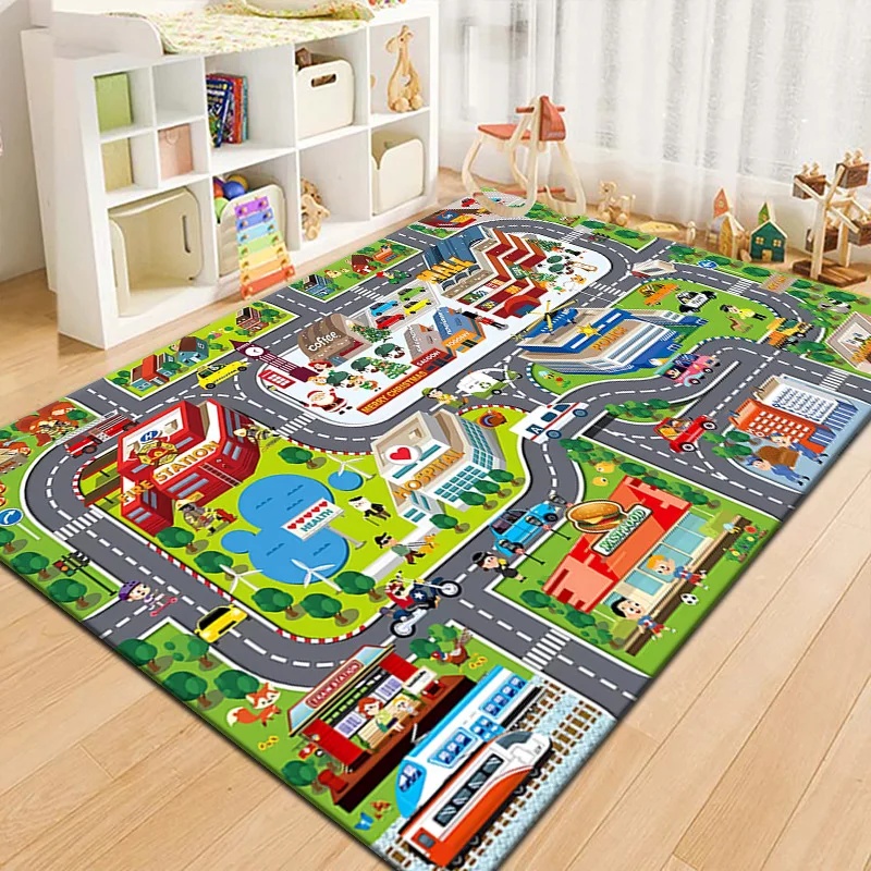 Outdoor Adventure Education - Kleurrijk kinderstadkaart speelkleed, verkeersavontuur speelmat voor